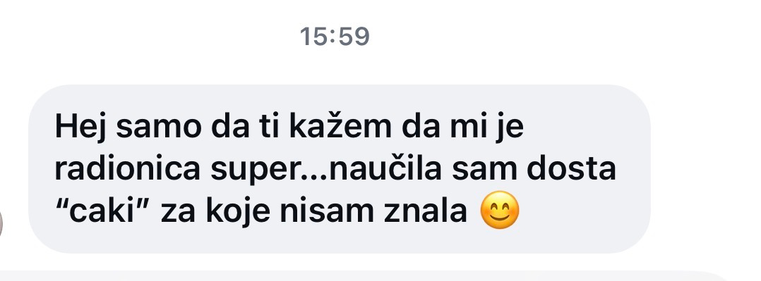 Testimonial poruka o radionici pedikure diskom